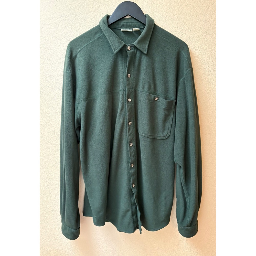 Vintage LL Bean Mens Fleece Button Down Large Forest Green Outdoor Layering